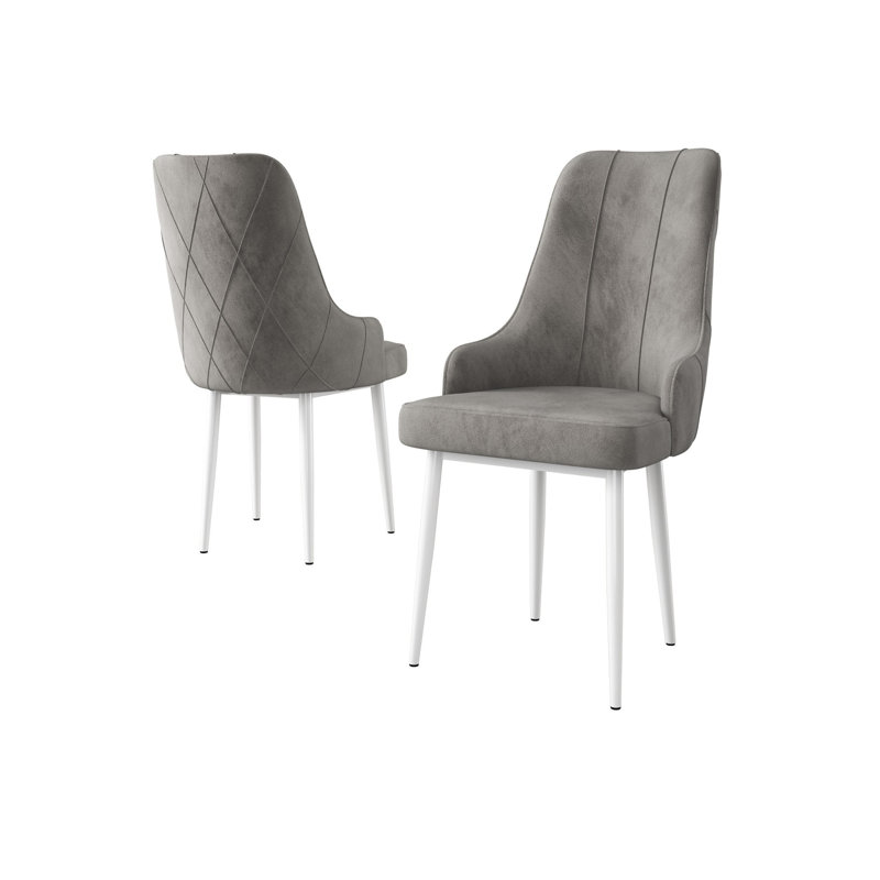 Modern Chair Set (2 Pieces), Grey & White, 18.1 x 37.4 x 16.5 inches | 100% Metal Frame with Babyface Fabric, 22 DNS Foam for Back & 28 DNS Foam for Seat | Stylish & Comfortable for Dining or Living Room