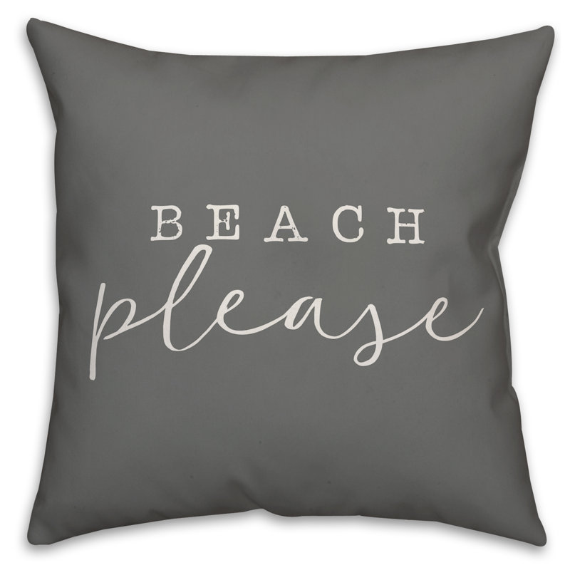 Textual Outdoor Throw Pillow, 18" H x 18" W, Gray/White