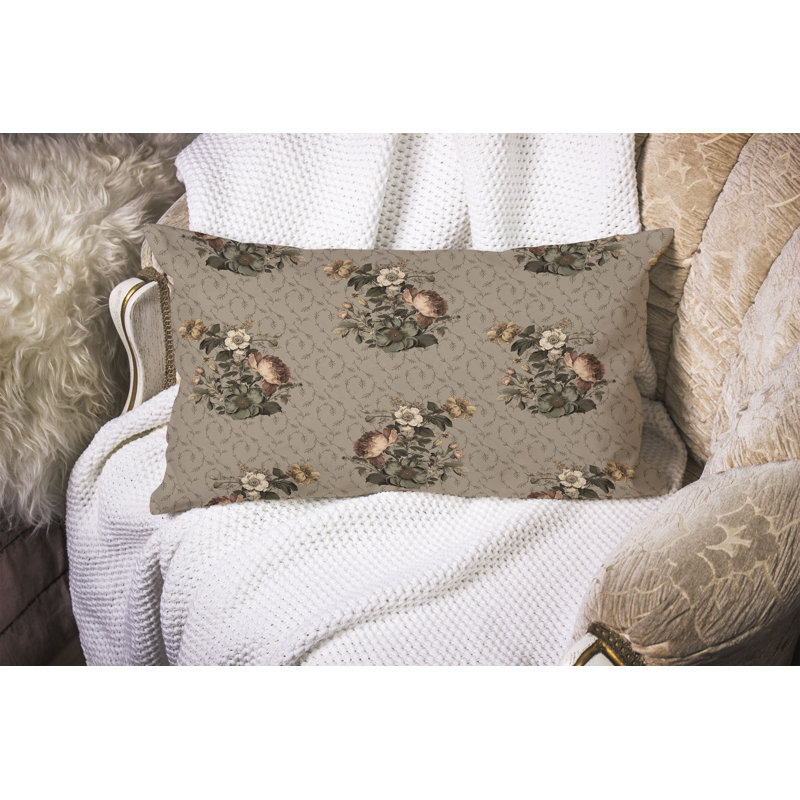 Flower and Knop  Rectangular Throw Pillow, Brown/Green
