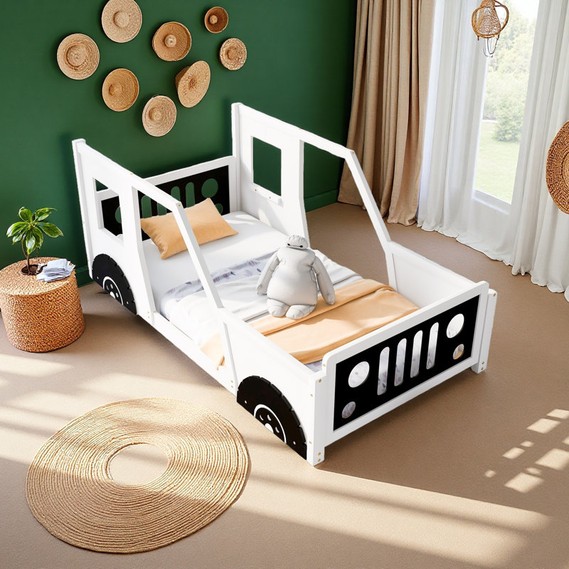 Classic Car-Shaped Platform Bed With Wheels, Twin, White