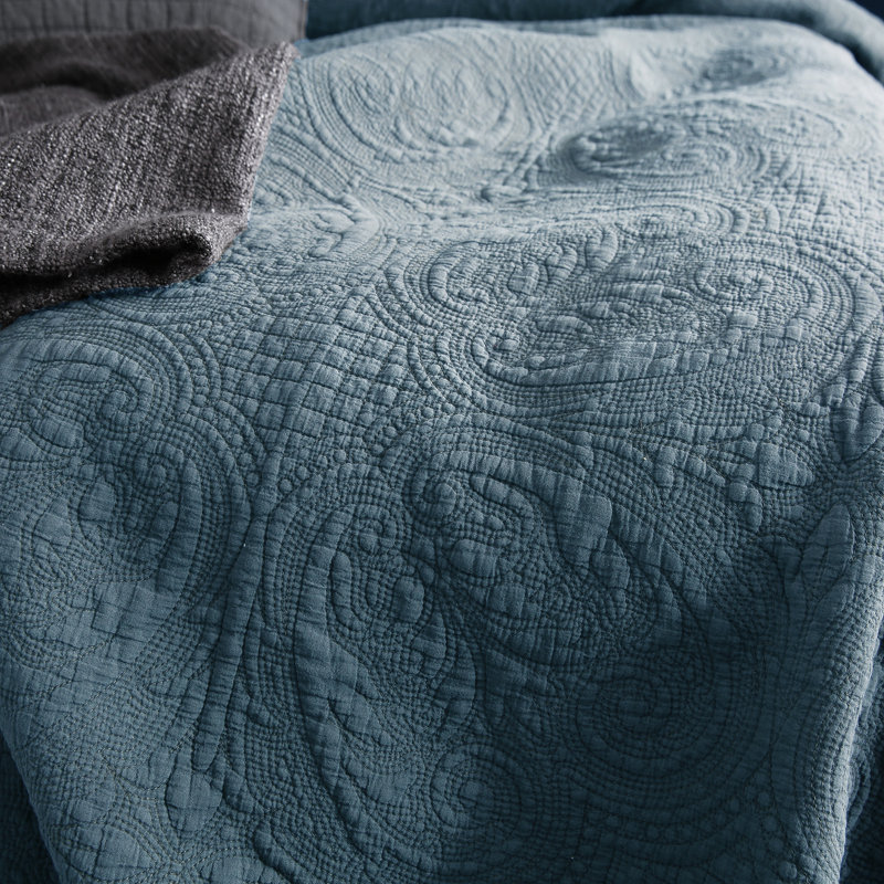 Ensemble de courtepointe réversible 100% coton RH, Simple, Bleu Chambray