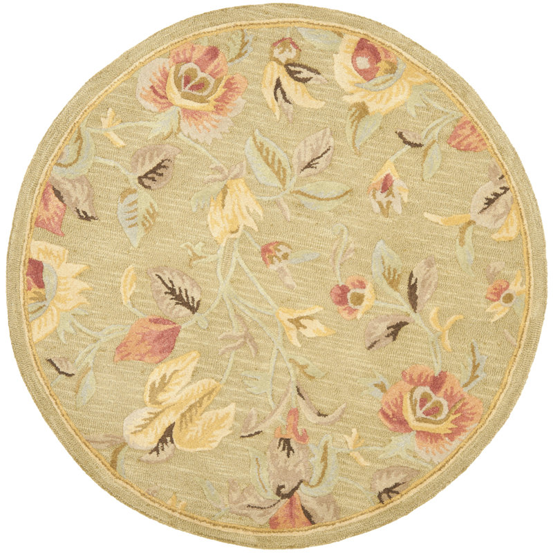 Emrick Hand Hooked Wool Floral Rug, Round 6'