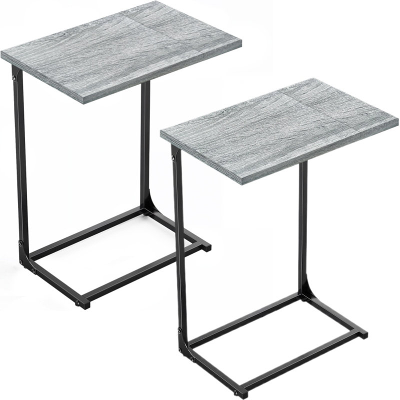 End Table Wood C Table With Metal Base(Set of 2), Gray