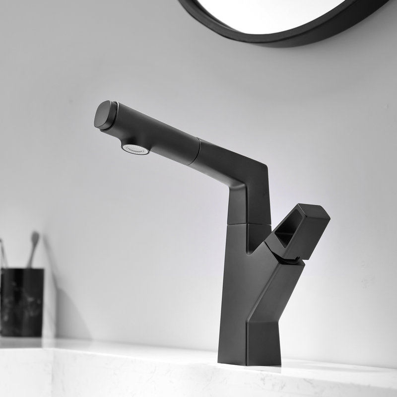 Pull Out Single Hole Bathroom Faucet, Matte Black