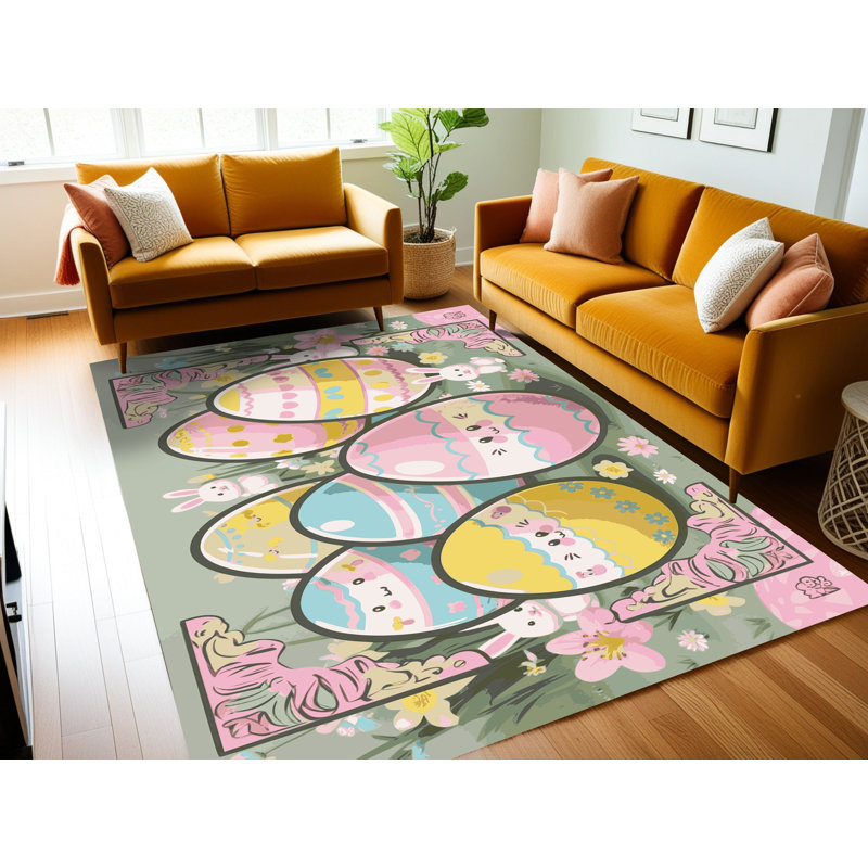 East Urban Home Washable Easter Spring Holiday Rug, Rectangle 5' x 7'