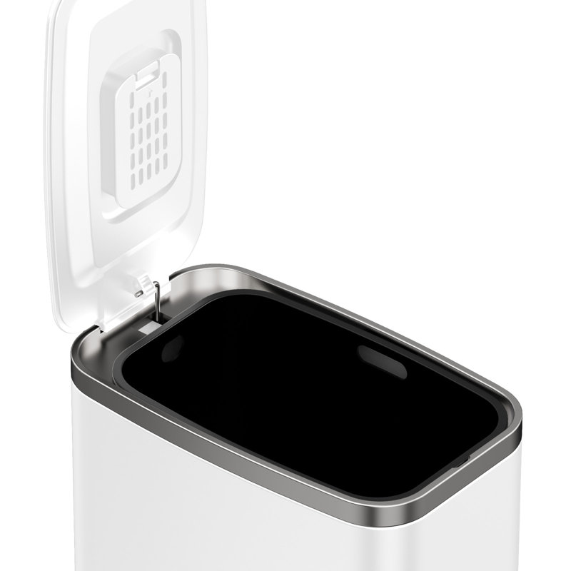 Poubelle de salle de bain 1,6 gallon avec couvercle à fermeture lente, pédale, poubelle en acier inoxydable de 6 litres avec seau intérieur amovible, filtre à odeurs intégré, petite poubelle pour salle de bain, toilette, bureau à domicile, chambre à coucher (blanc)