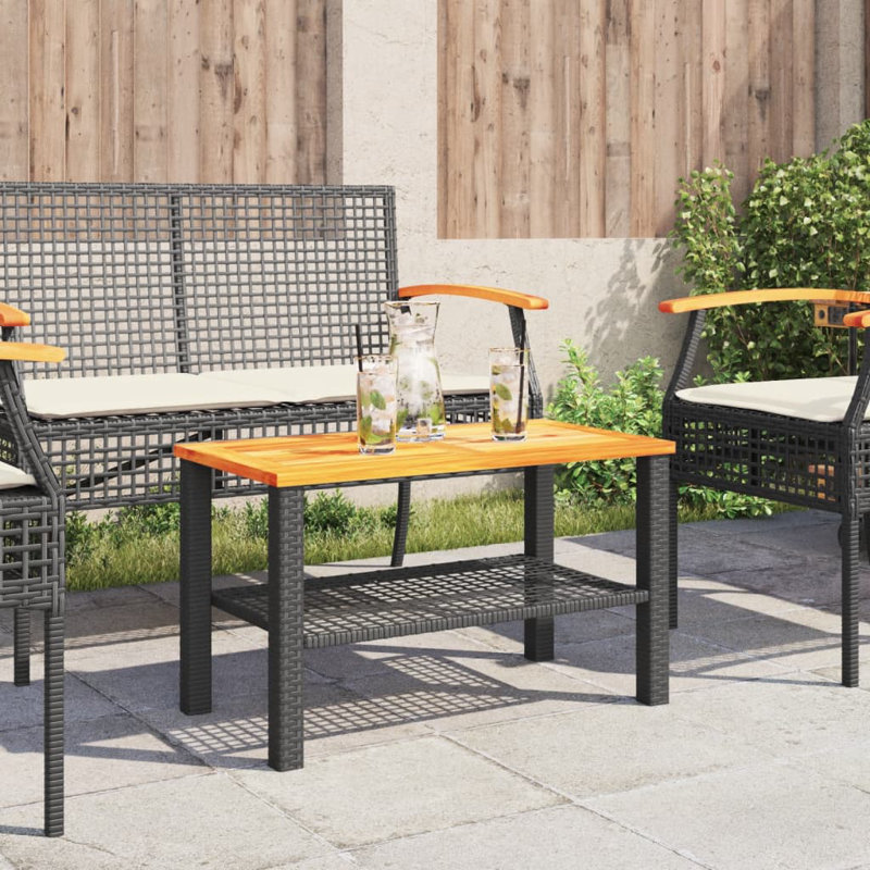 Bay Isle Home? Patio Table Poly Rattan Acacia Wood, Black/Brown
