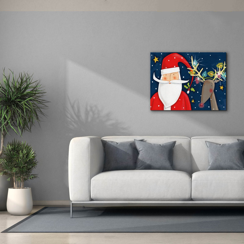 «Bright Christmas Santa Blue» par Anne Tavoletti, art mural sur toile, H 26 po x l 34 po x P 1,5 po
