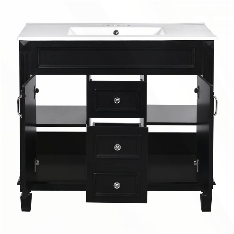 Meuble-lavabo 36 po avec lavabo supérieur, Noir, Argent argent