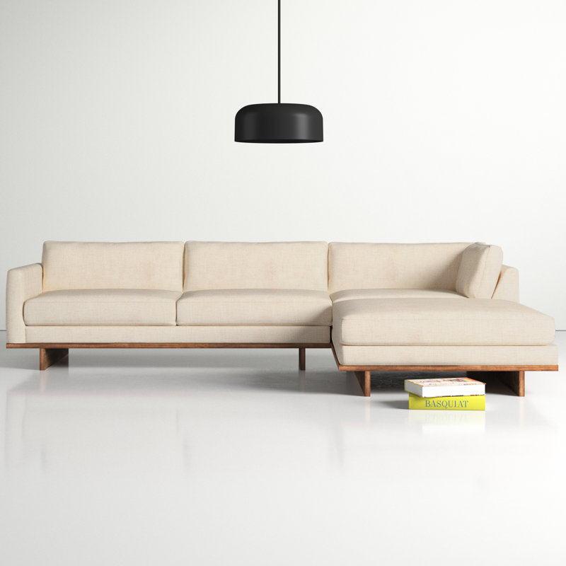 Menades Upholstered L-Shaped Sectional, Right Hand Facing, 32" H x 125" W x 70" D, Irving Taupe Polyester Blend