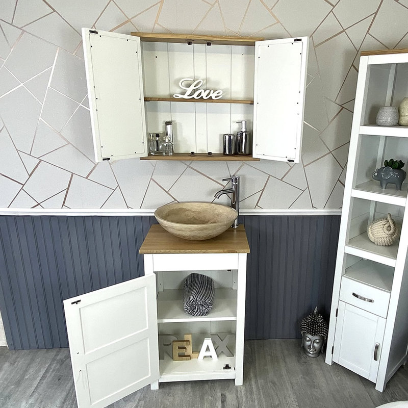 Marroquin 485 mm Freestanding Cloakroom Vanity with Vessel Stone Basin, White