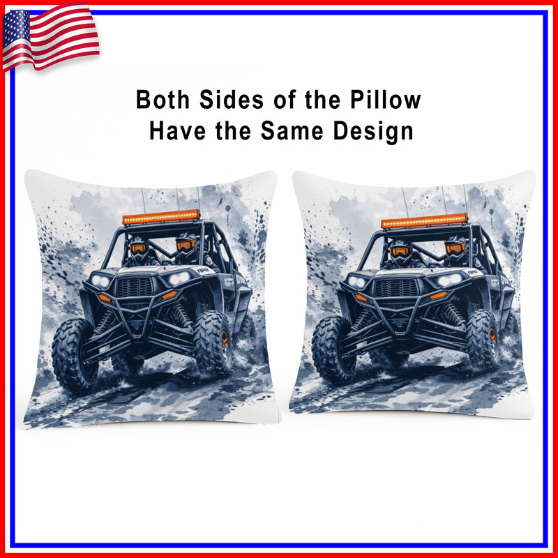 Off Road Vehicle Double Sided Throw Pillows, 14 X 14 pouces, Gris anthracite foncé et tangerine brillante