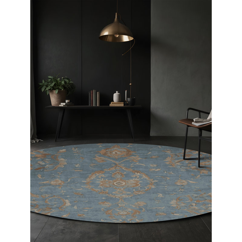 Machine Washable Gray Area Rug, Round 5'