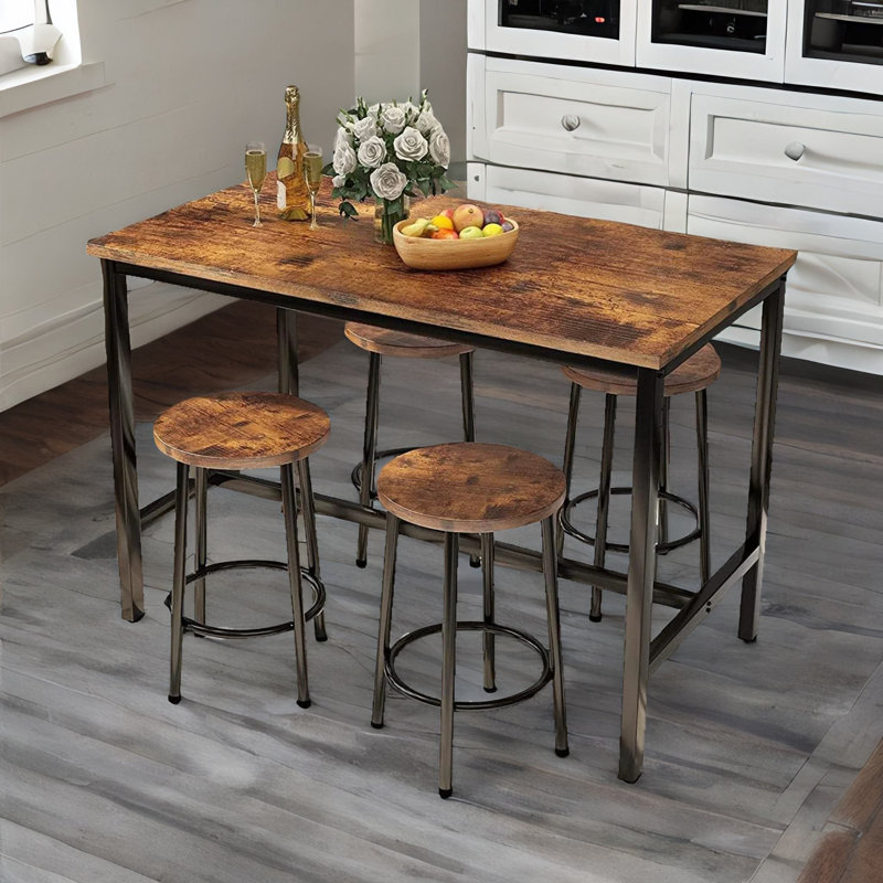 Reeside 4 - Person Dining Set With Table & Stools Industrial Rustic Brown Furniture