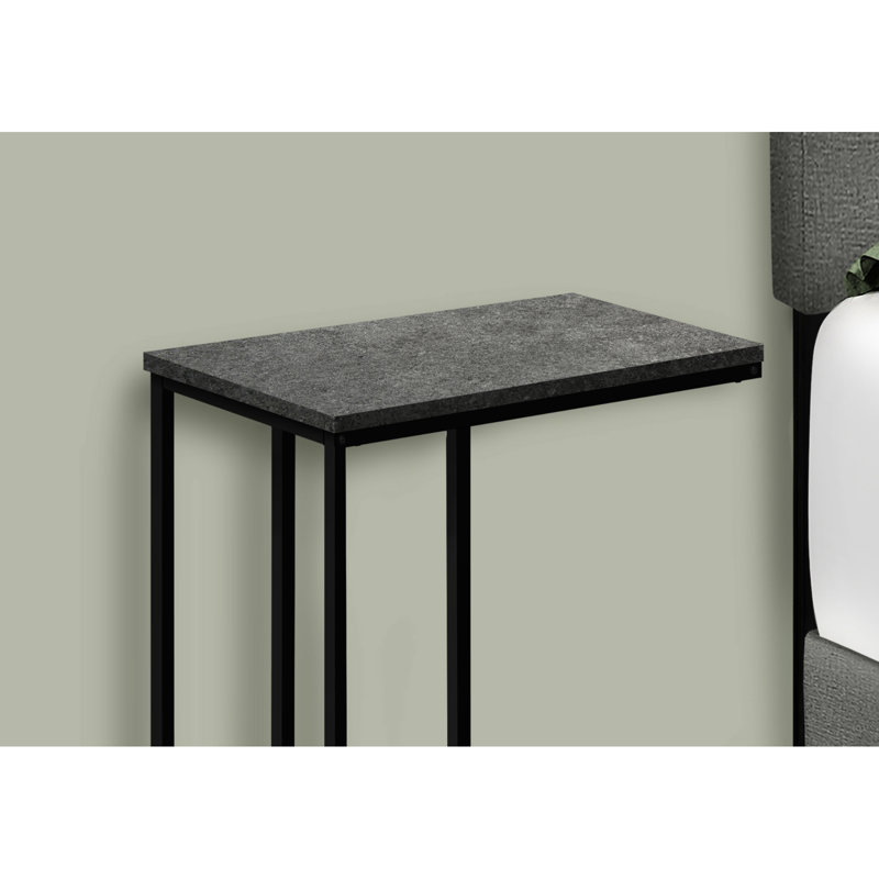 Side Table For Bedroom - Grey Laminate, Modern Finish End Stable Metal Support