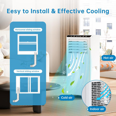 7000 BTU Portable 4-in-1 Air Conditioner, Cooling Dehumidifier Fan Sleep Mode, Window Kit Exhaust Hose for Home Bedroom Office, Energy Class A