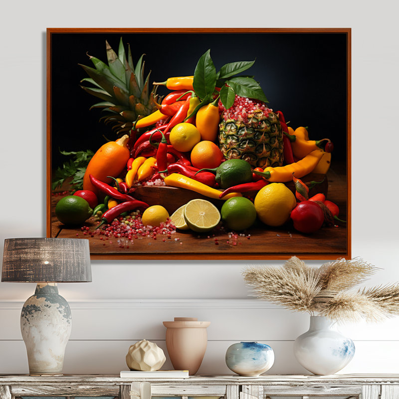 «Caribbean Fruits II», reproduction sur toile, H 34 po x l 44 po, Cadre flottant brun