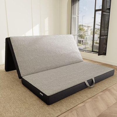 Matelas en mousse à mémoire de forme - matelas de 4 pouces, matelas à trois volets avec housse lavable, poignée et dessous antidérapant, matelas d'invité pliable pour véhicule récréatif, voyage, camping, yoga