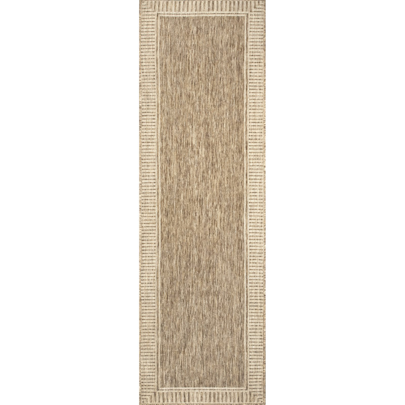 Alegre Bordered Indoor/Outdoor Rug, Runner 2' x 8', Tan