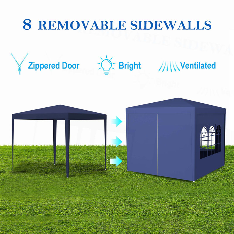 10'x10' Party Tent Outdoor Heavy Duty Gazebo Wedding Canopy + 4 Removable Walls, Blue