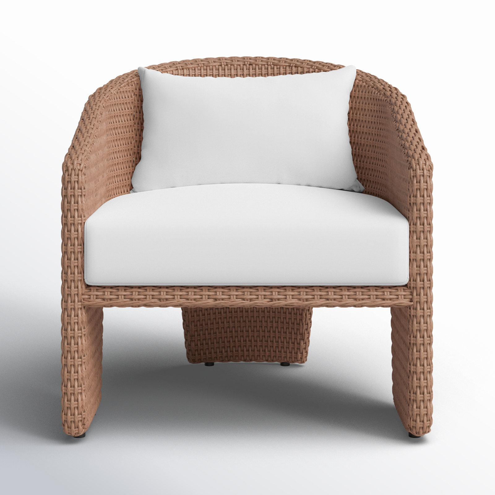 Charies Wicker Premium All-Weather Wicker Outdoor Dining Armchair with Cushion, Vintage Natural/White