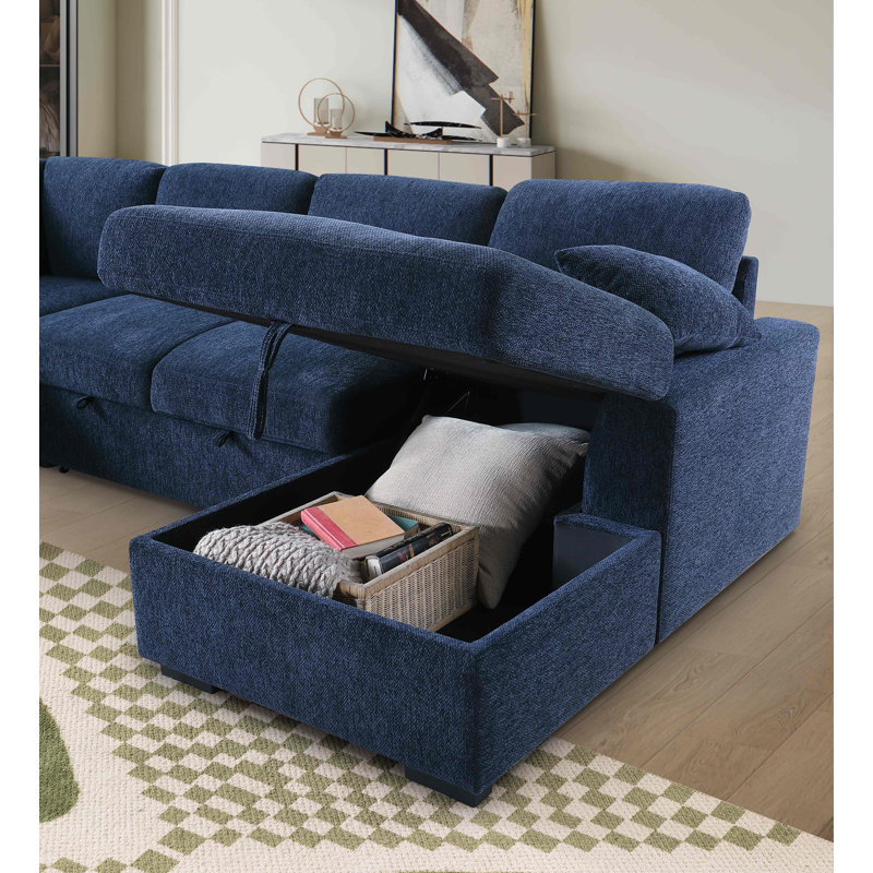 Canapé-lit modulaire surdimensionné en U avec canapé-lit Manfried, Chenille bleu