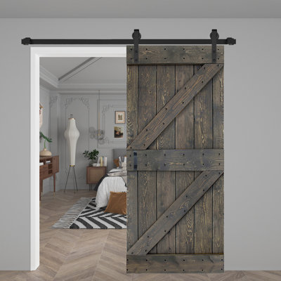 K Style Solid Wood Sliding Barn Door with Hardware Kit- Assembly Needed