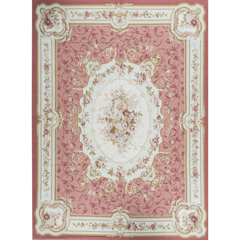 Tapis ivoire et vert noué à la main de haute qualité