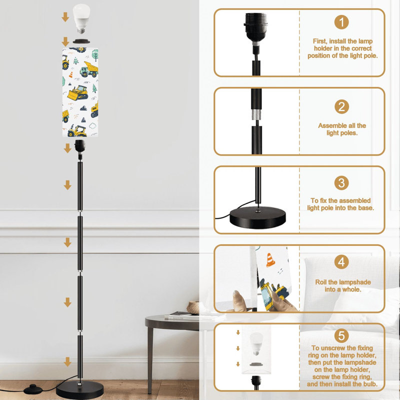 Lampe sur pied Tracteurs sans soudure Répétition de véhicules pour le tissu de papier Lampe sur pied moderne à intensité variable avec télécommande Pédale avec abat-jour Abat-jour grand poteau d'angle pour le salon Chambre à coucher Bureau