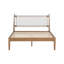 Grand lit avec dossier en cuir blanc tissé, structure en bois naturel