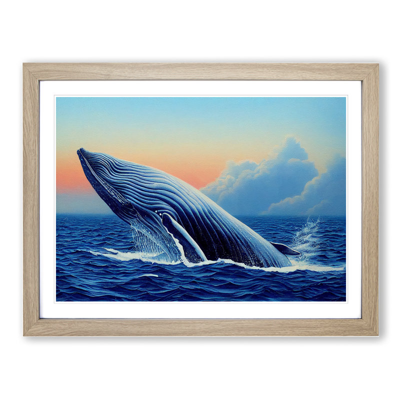 Whale Art Painting - Framed Print, 25cm H x 34cm W x 2cm D, Oak Framed