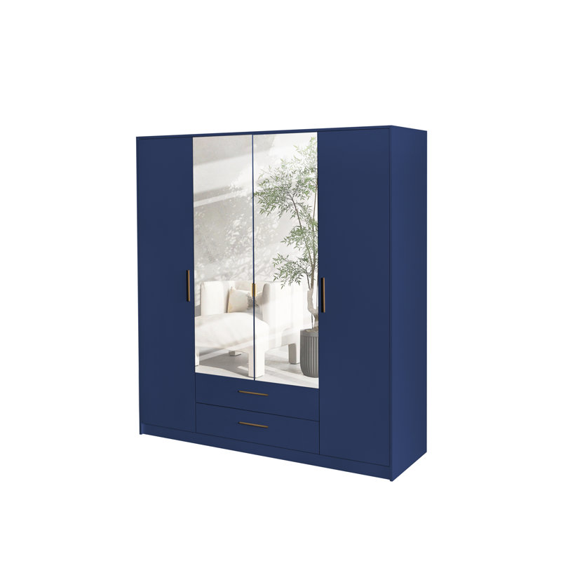 Pamel 4 Door Manufactured Wood Wardrobe, Blue