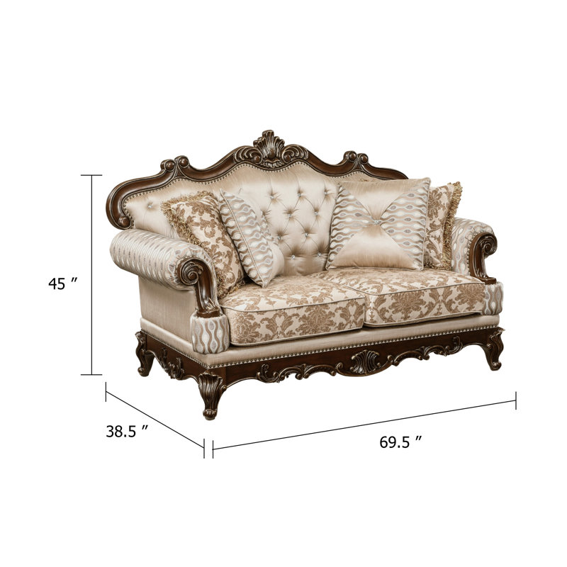 Causeuse Hesar, 4 coussins, style chenille touffeté de style rétro, bois brun cerise