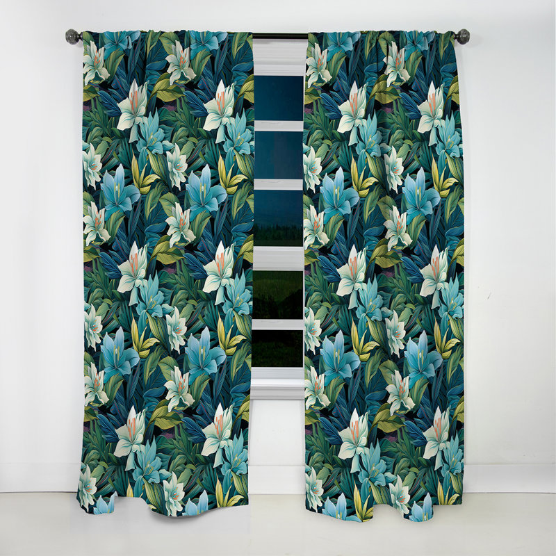 Tropic Mirage Ii - Motif tropical - Rideau floral - Rideau occultant floral - 1 panneau, L 52 po x L 108 po