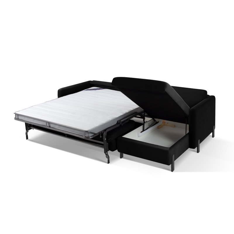 Bejna 3 Seater Velvet Sofa Bed, 80cm H x 170cm W x 280cm D, Right Hand Facing, Black