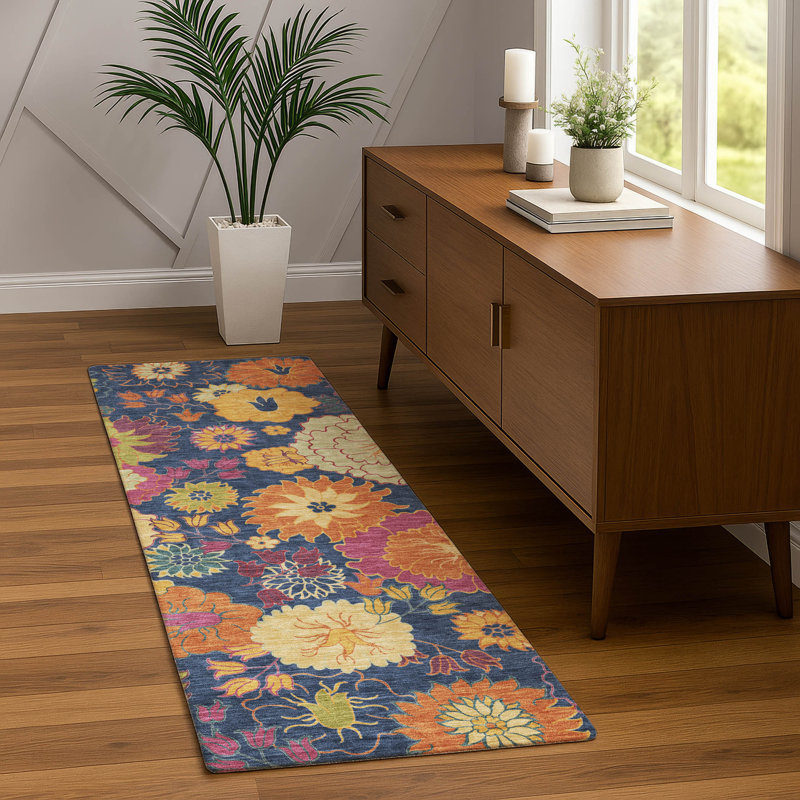 Machine Washable Indoor/Outdoor Matteson ACN2293 Floral Rug, Runner 2'3" x 7'6"