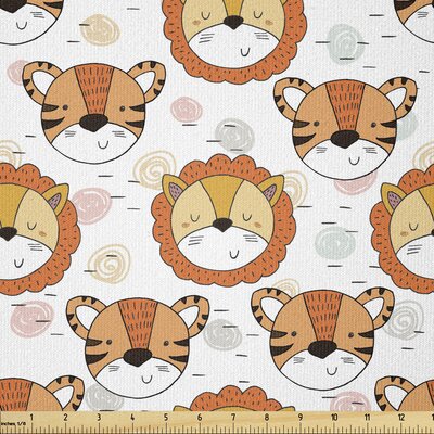 Ambesonne Safari Fabric By The Yard, Zoology Themed Pattern With Tiger And Lion Heads Doodle Print -  East Urban Home, 6F667101AB054E1A99740ACACE2D934D