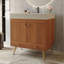 Meuble-lavabo autoportant avec comptoir en faux marbre et lavabo en céramique, armoire de rangement à double porte de 30 po, bois d'ingénierie imperméable, pieds dorés