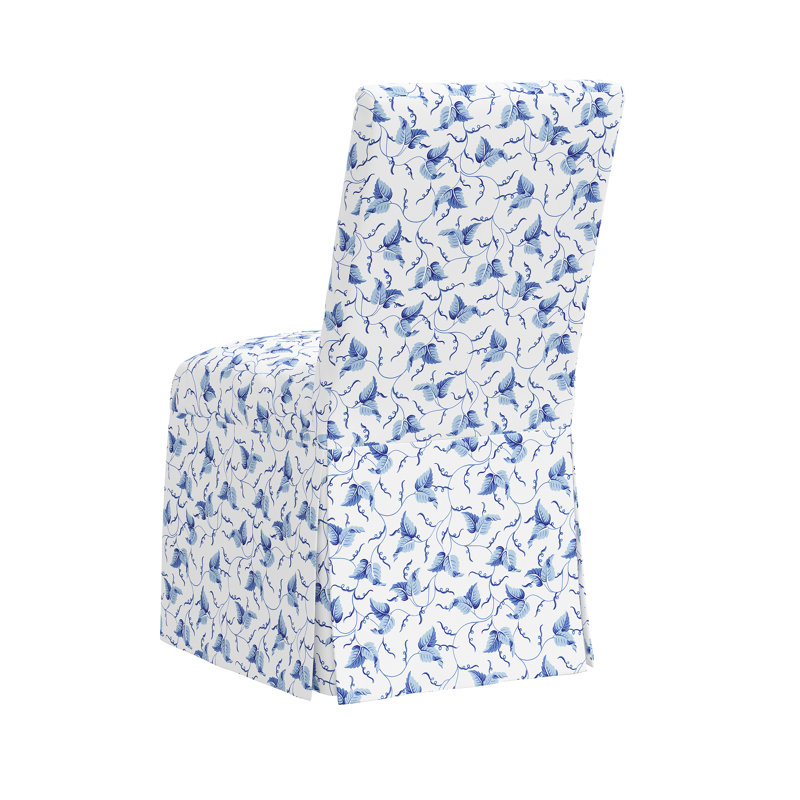 Red from Scalamandre Crafted by Cloth & Company Claremont Dining Chair in Pattern, Scm Ivy Scroll Bluebell Linen