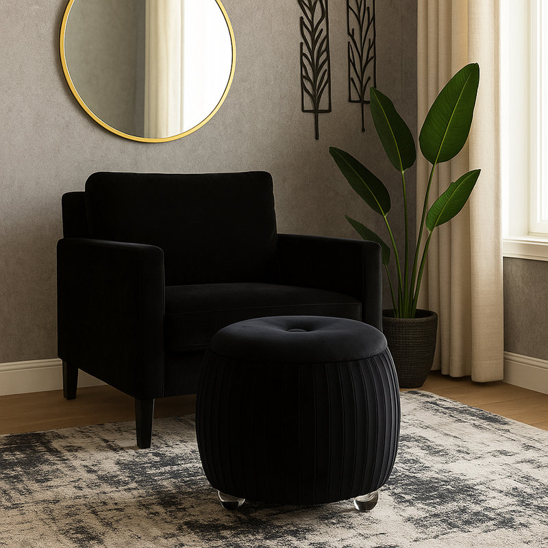 Sagebrook Home 19" Newry Black Velvet Storage Stool, Black