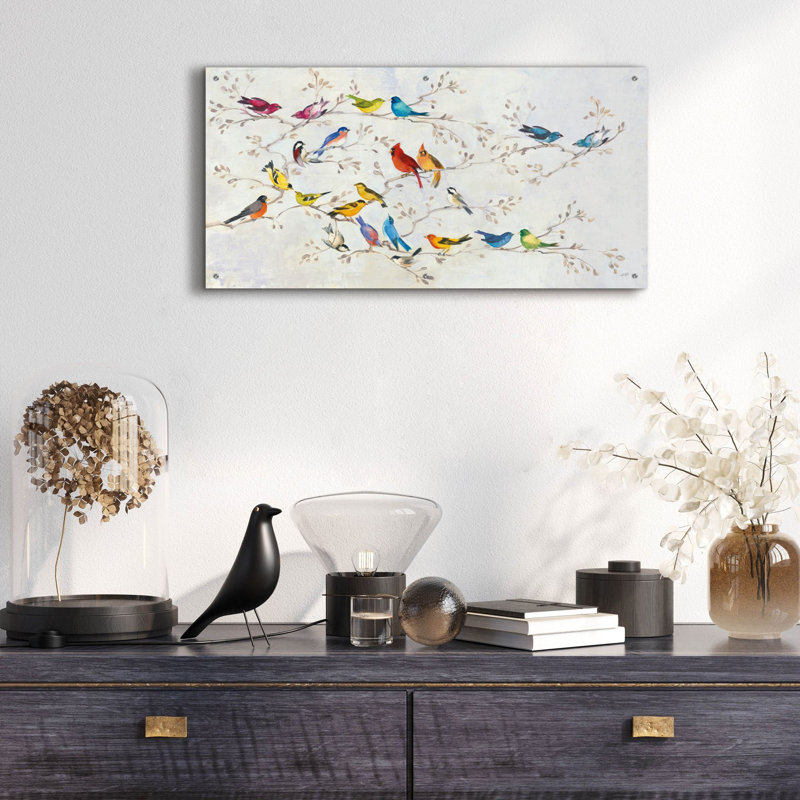 Art mural en verre «A Little Bird Told Me» par Julia Purinton, H 24 po x l 48 po