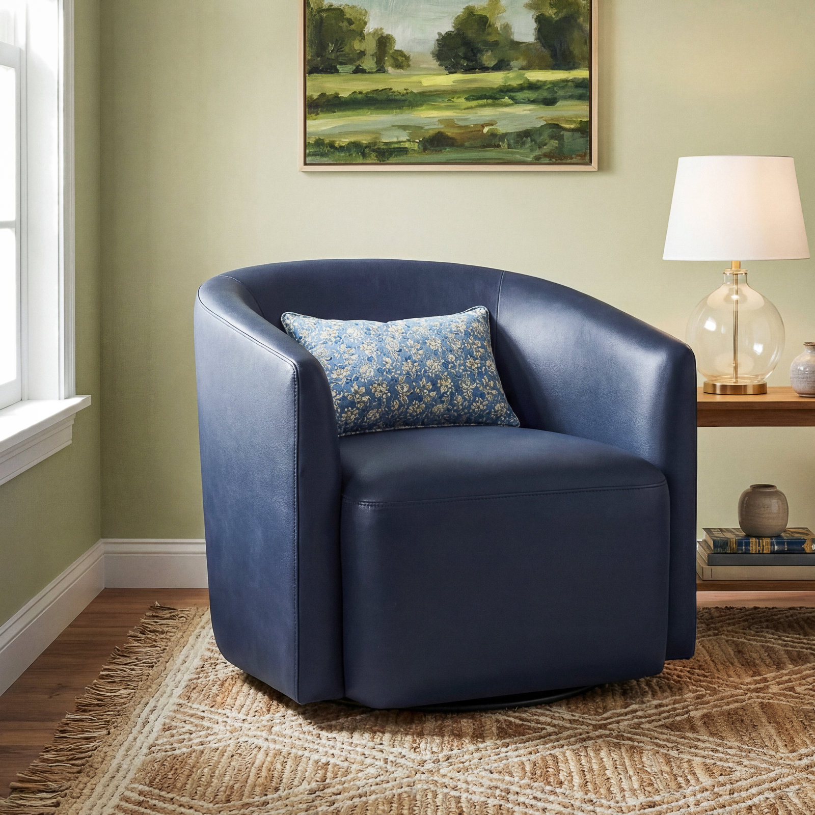 Armino Swivel Barrel Chair, Blue