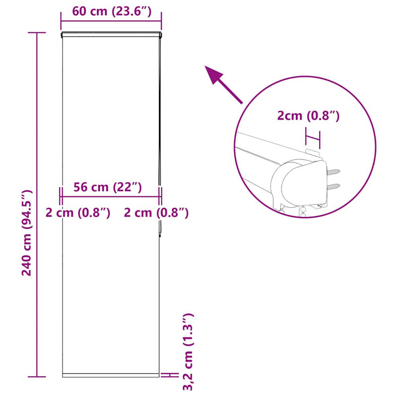 Room Darkening Roller Blind, 60cmW x 240cmL