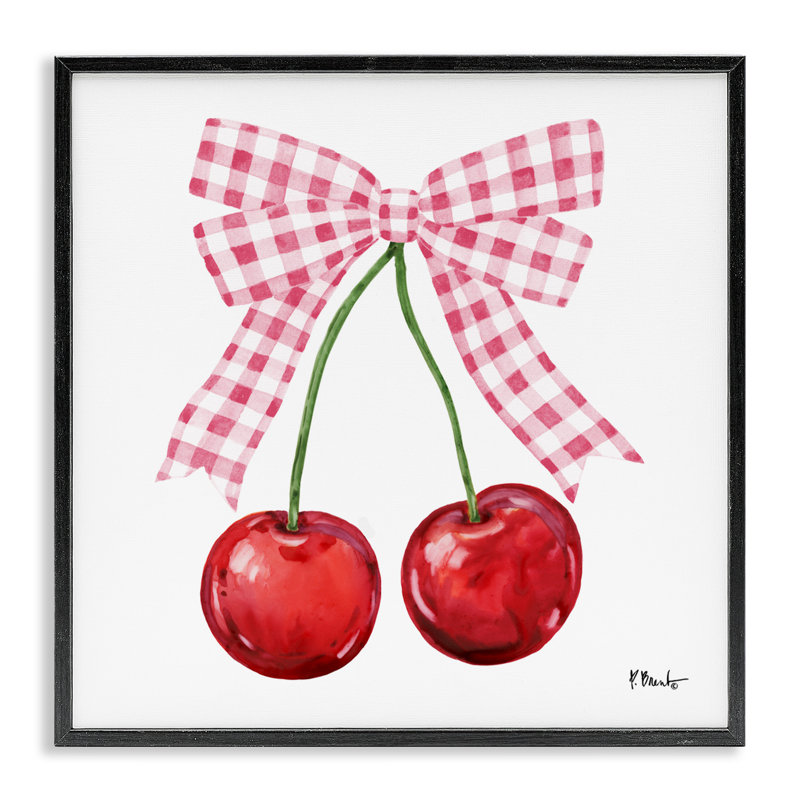 Giclée encadrée «Lucky Cherries & Pink Bow», design par Paul Brent, Giclée encadrée noir minuit, H 12 po x l 12 po