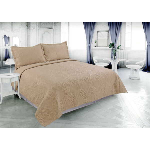 Rugeley Microfiber Reversible Quilt Set Alcott Hill Color: Taupe, Size: Queen Quilt + 2 Queen Shams