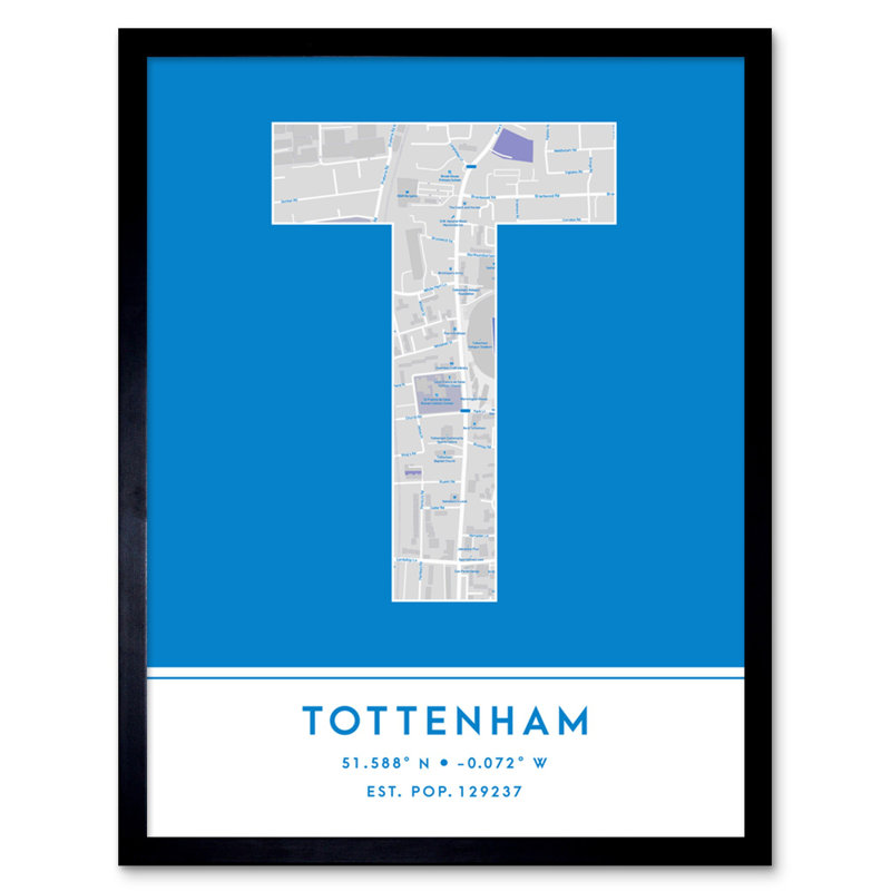 Tottenham City Map Tottenham Blue - Single Picture Frame Typography