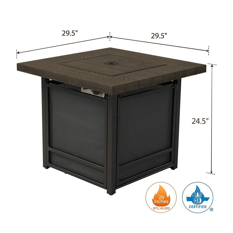 Owensby Square Steel Propane Smokeless Fire Pit Table with Hidden Fuel Tank, Brown