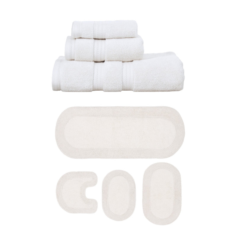 Brunk Collection 100% Soft Cotton 3 Pc Towel Set & 4 Pc Bath Rug Set, (Set of 7), Ivory