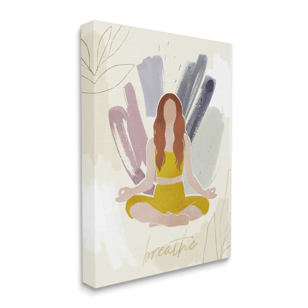 " Person Meditating Yoga Breathe Botanicals " by Victoria Barnes Stupell Industries 