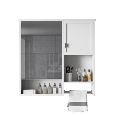 Armoire à pharmacie murale moderne pour la salle de bain, armoire de rangement murale pour la salle de bain avec miroir, armoire économiseur d'espace au-dessus de la toilette avec barre à serviettes,